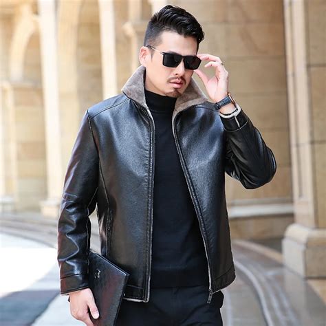 high quality Winter real Business Casual Leather Jacket for Men Fashion Brand Brown Sheepskin ...