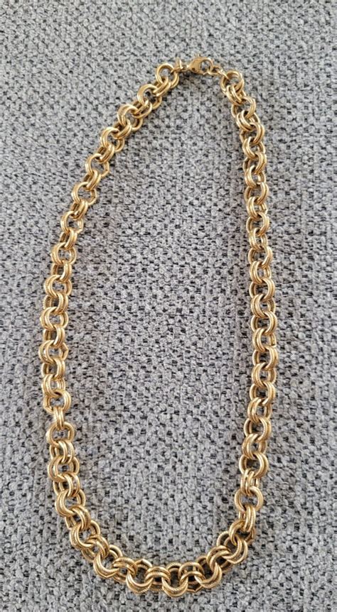 Vintage Monet Necklace Gold Tone Double Round Chain L Gem