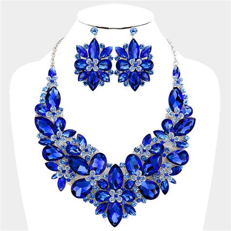 Elegant Blueteardrop Crystal Ab Rhinestone Silver Rhodium Collar Bib Necklace Se Jewelry And Watches