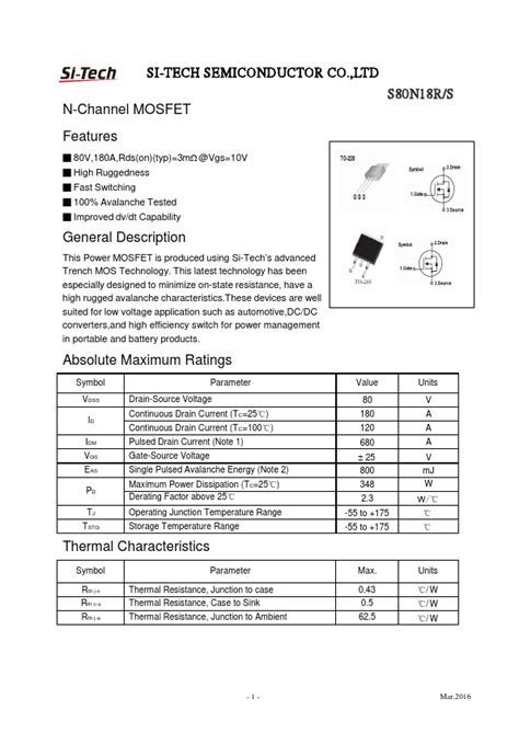 S80N18S, S80N18R-SI Datasheet PDF (SI-TECH) - N-Channel MOSFET