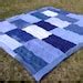 Blue Log Cabin Denim Quilt Queen Size Upcycled Jean Quilt Handmade Hand