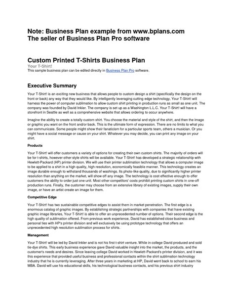 Free Printable Business Plan Sample Form (GENERIC)