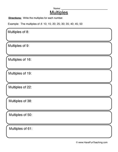 Multiples Activity Sheet