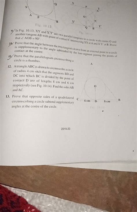 In Fig Xy And Xy Are Two Parallel Tangents To A Circle With