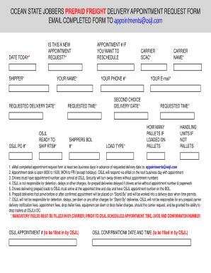 Fillable Online Prepaid Freight Delivery Appointment Request Form Email