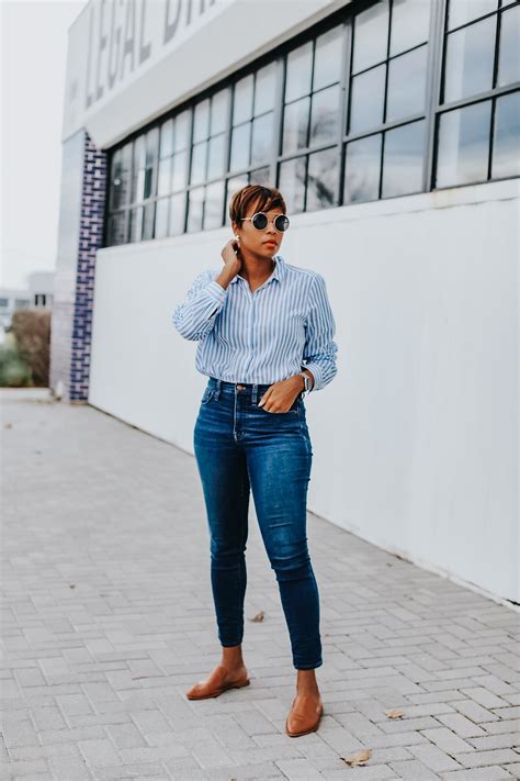 Ways To Style A Blue And White Striped Boyfriend Shirt For Winter