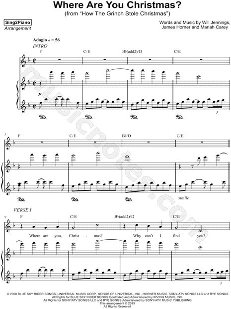 Sing2piano Where Are You Christmas Sheet Music In F Major