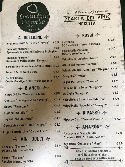 Menu At Locandina Cappello Restaurant Verona