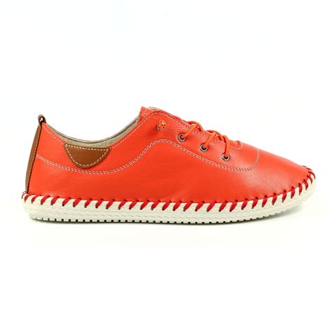 Lunar St Ives Orange Leather Plimsoll Lunar Shoes