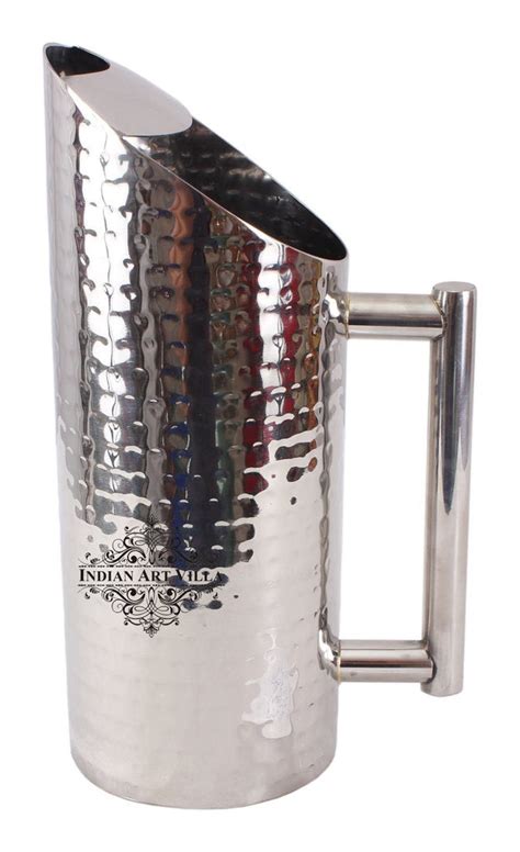 Indian Art Villa Stainless Steel Hammered Jug Pitcher Volume 50 Oz