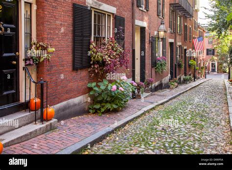 Famous Acorn Street In Beacon Hill Boston Massachusetts Usa Stock