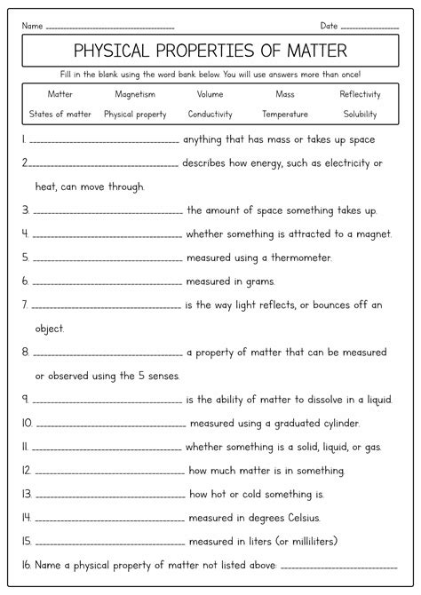 Matter Properties And Changes Worksheets