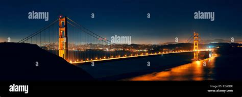 Golden Gate Bridge in San Francisco at night panorama Stock Photo - Alamy