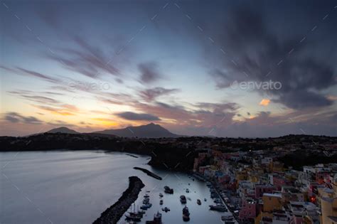 Beautiful Fishing Villagein Magic Sunset Marina Corricella On Procida