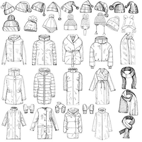 Premium Vector Vector Set Of Sketches Of Outerwear Jackets Hats