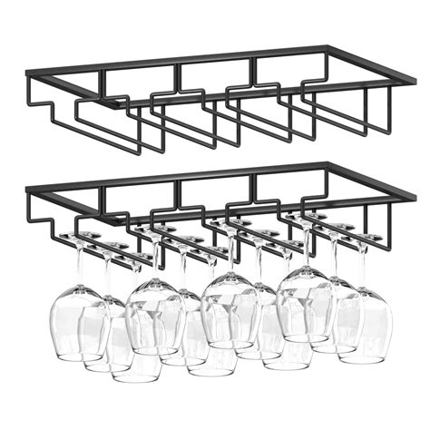 Wtiujhg Wine Glass Rack 2 Pack Under Cabinet Stemware Rack Wine Glass Holder 4 Rows Black