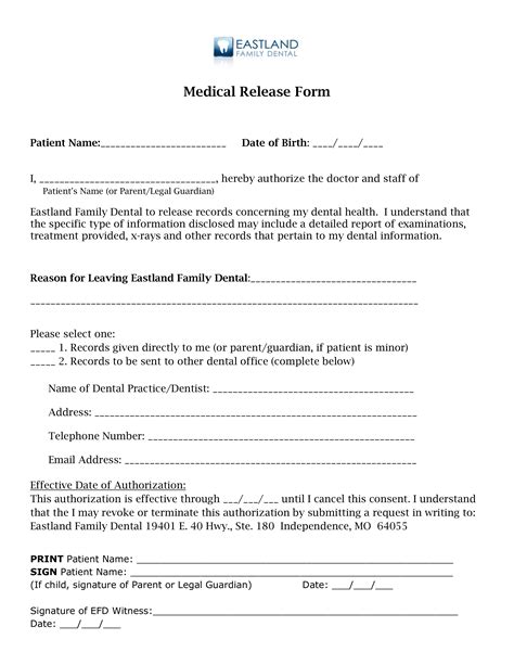 Dental Records Release Form Template