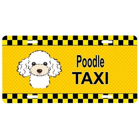 White Poodle License Plate Taxi