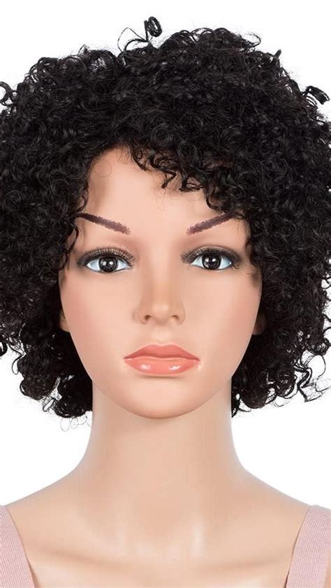 Joedir Short Small Curly Brazilian Human Hair Wig With Bangs For Black