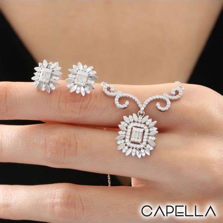 Mini Conjunto Baguette Plata 925 Enchape Oro Blanco Con Cubic Zirconia