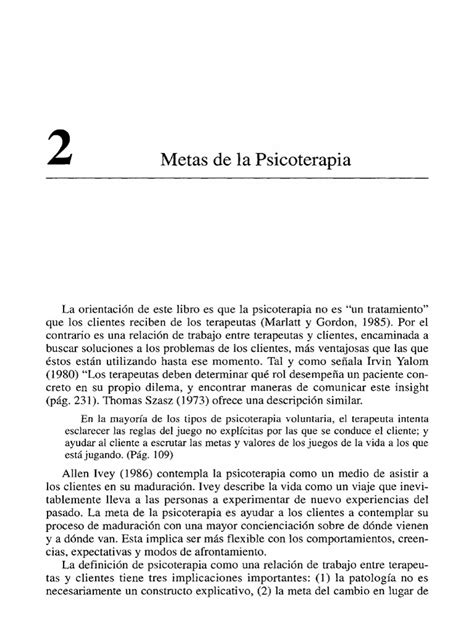 Kleinke Principios Comunes En Psicoterapia Cap 2 Metas En La