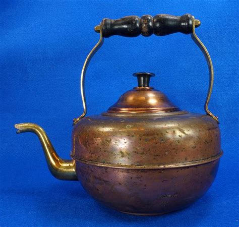 Vintage Copper Tea Kettle With Brass And Wood Handle Made In England