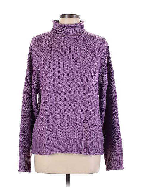 Zesica 100 Acrylic Color Block Solid Purple Turtleneck Sweater Size M