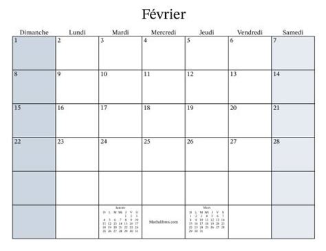 Calendrier remplissable mensuel général avec le 1er janvier tombant un