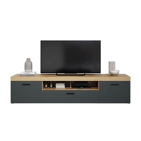 Grand Meuble TV 2 Portes 1 Abattant Et 1 Niche L230 Cm TYLER