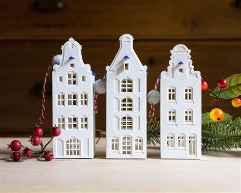 Set of 3 Christmas ornaments: Dutch canal house holiday decorations ...