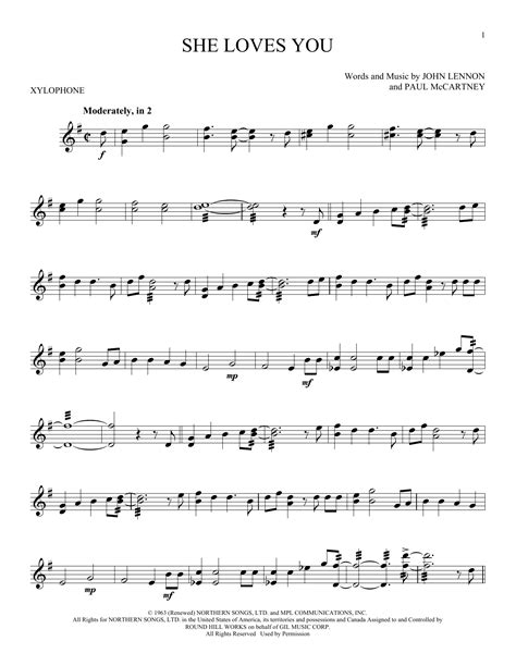 She Loves You Sheet Music The Beatles Xylophone Solo