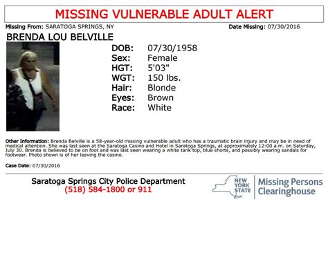 Missing Vulnerable Adult Alert Issued For 58 Year Old Woman Out Of