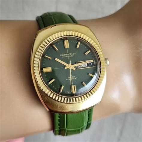 OROLOGIO AUTOMATICO DA Uomo Vintage Bulova Caravelle Quadrante Verde