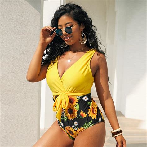 Buy Plus Size Bikini Sexy One Piece Swimsuits Female Shoulder Floral