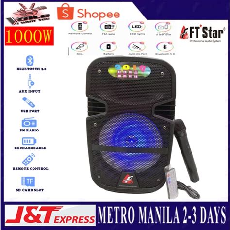 Ft Star 8 Led Party Speaker With Bluetooth Micro Sd Fm And Mic And Remote Fpa 818 Shopee