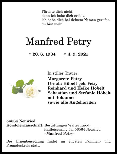 Traueranzeigen Von Manfred Petry Rz Trauer De