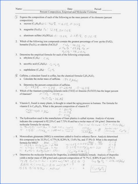 Empirical And Molecular Formula Worksheets