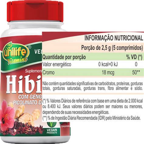 Hibisco Gengibre E Picolinato De Cromo 90 Comprimidos 500mg