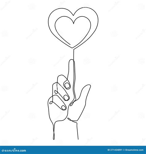 Hand With Heart One Line Art Love Concept Continuous Contour Drawing