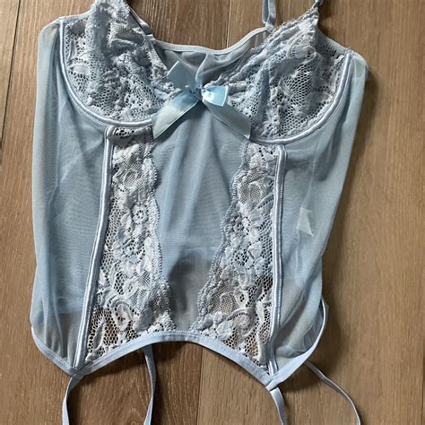 Baby Blue Lace Lingerie Top With Sock Clasps And Depop