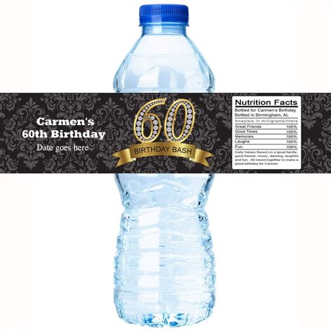 30 Birthday Water Bottle Labels Personalized Bottle Labels Black