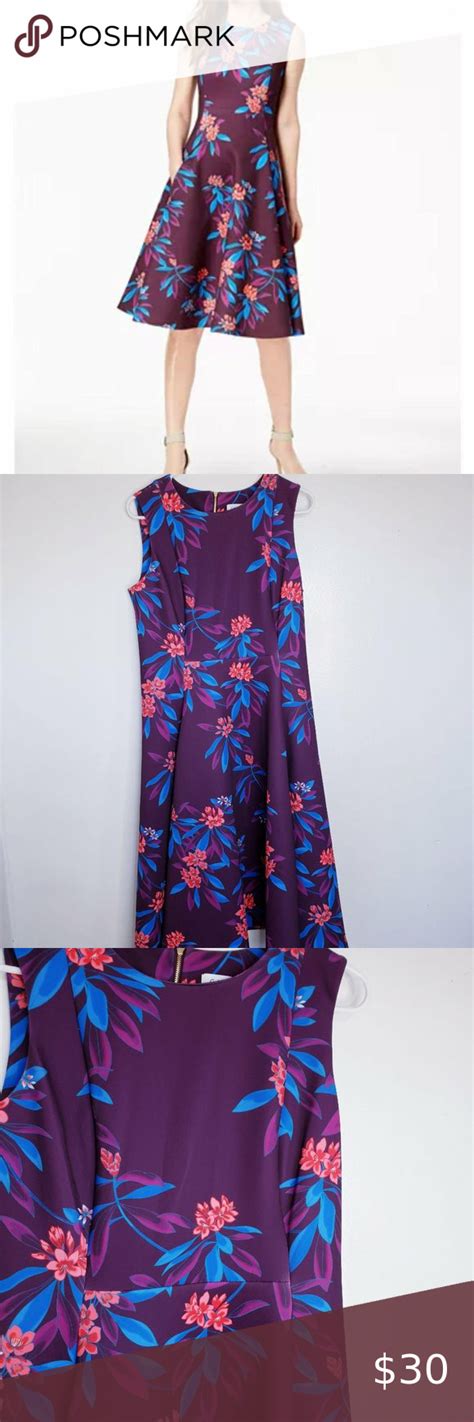 Calvin Klein Floral Scuba Fit And Flare Midi Dress Fit And Flare Fit And Flare Dress Business