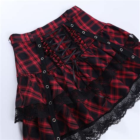 Camisole Skirt Punk Darkness Lace Red Plaid Camisole Layered Skirt