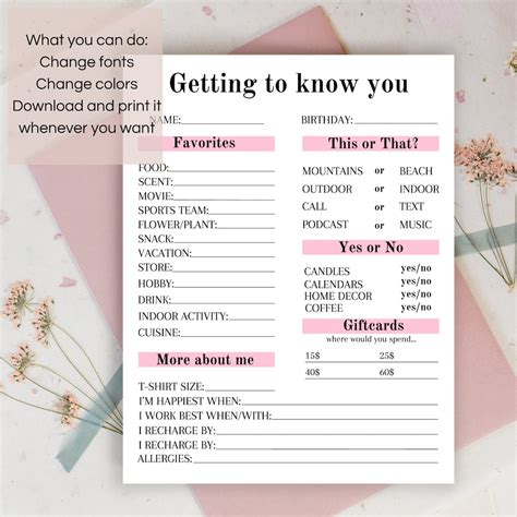 Getting To Know You Printable Employee Favorite Things Survey