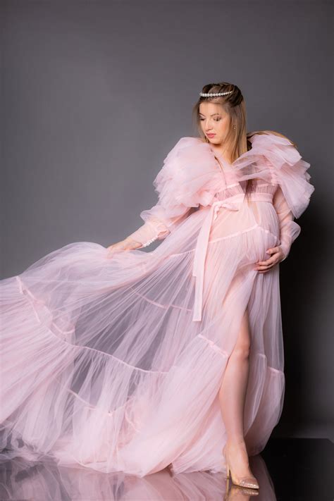 Sheer Maternity Robe Photoshoot Robe Pink Sheer Robe Tulle