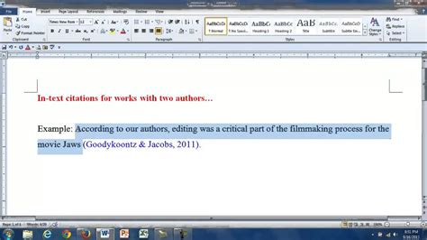 In Text Citations For Works With Two Authors Youtube