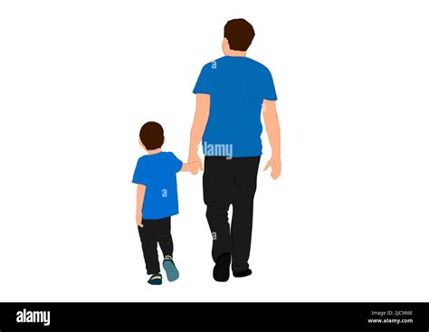 padre e hijo caminando sosteniendo las manos vector ilustración aislado