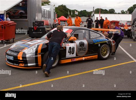 Porsche 997 GT3 Sports Racing Car In Paddock At Oulton Park Motor