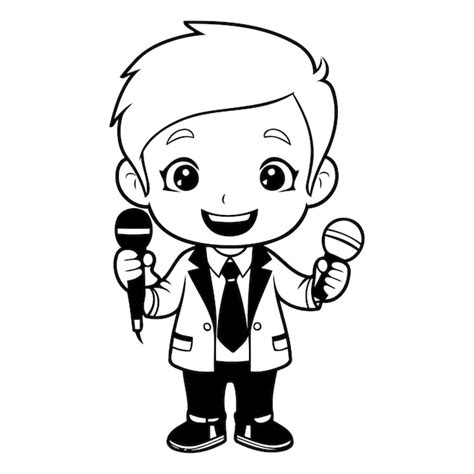 Un Niño Lindo Cantando Karaoke Con Un Micrófono Ilustración Vectorial