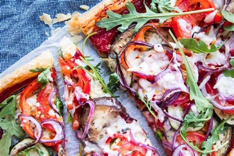 Easy Puff Pastry Pizza With Roasted Mediterranean Veggies